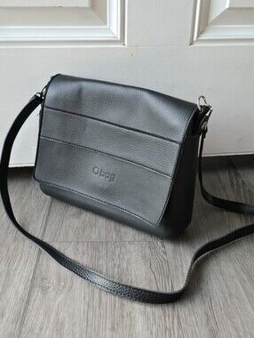 O bag Glam Crossbody Black Vegan Leather Flap Adjustable Strap Made in Italy NWT